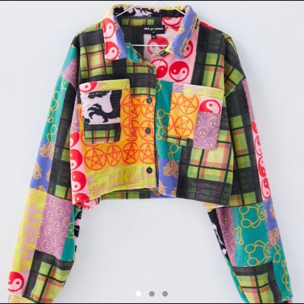 NWT New Girl Order Cropped Patchwork Fleece Jacket